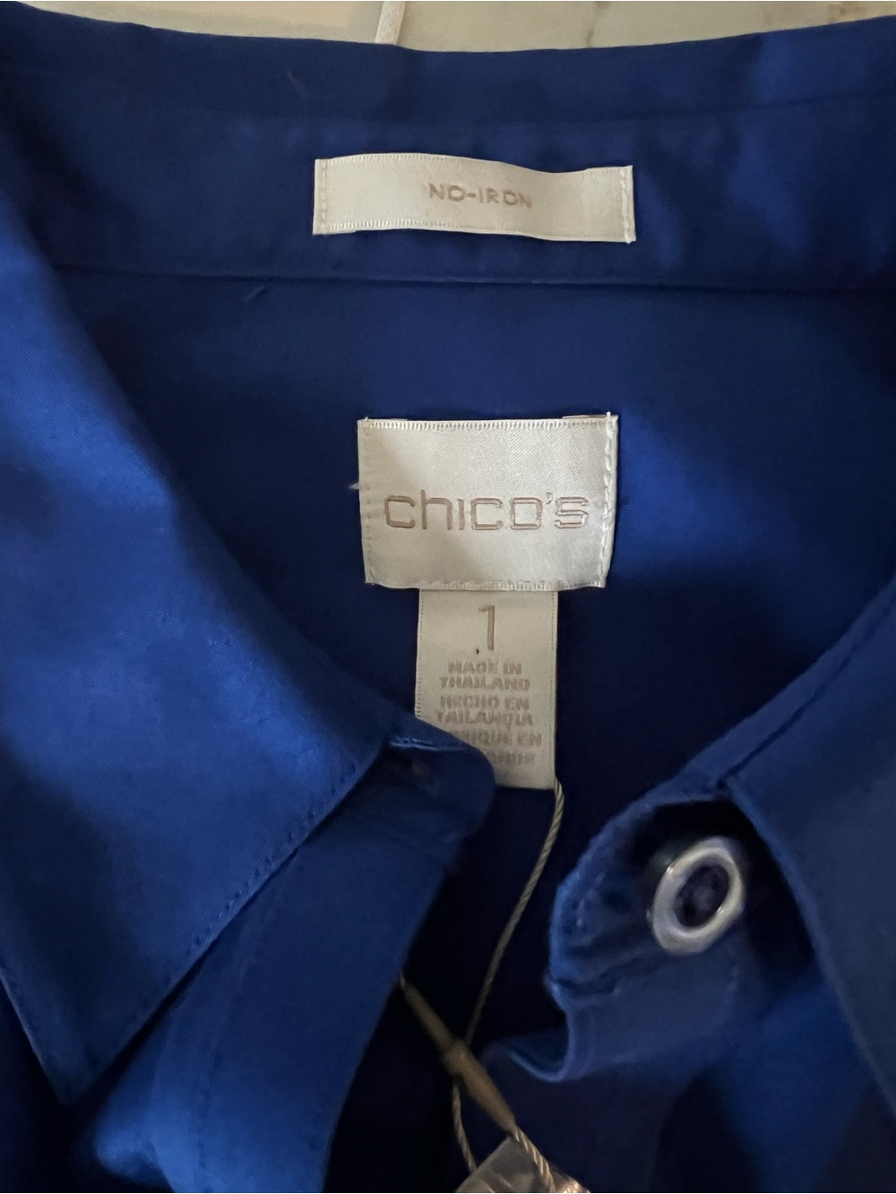 NEW Chico’s No Iron Cotton Button Front Blouse Royal Blue Size 1 US Medium - Picture 8 of 13